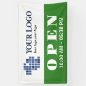 ロゴ緑のオープンビジネスの営業時間 横断幕 (縦)