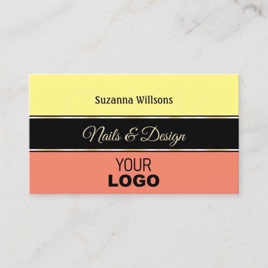 ロゴ縁どと写真付きブラックの黄色い珊瑚 名刺 (正面)