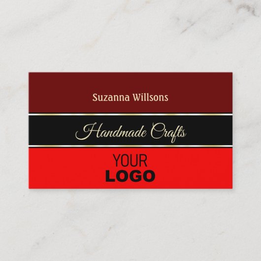 ロゴ縁どと写真付き黒のマルーンレッド 名刺 (正面)