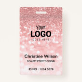 ロゴ美しいサロンIDカードフェイクピンクグリッター バッジ (正面)