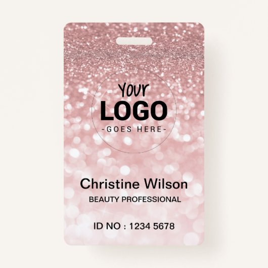 ロゴ美しいサロンIDカードフェイクピンクグリッター バッジ (正面)