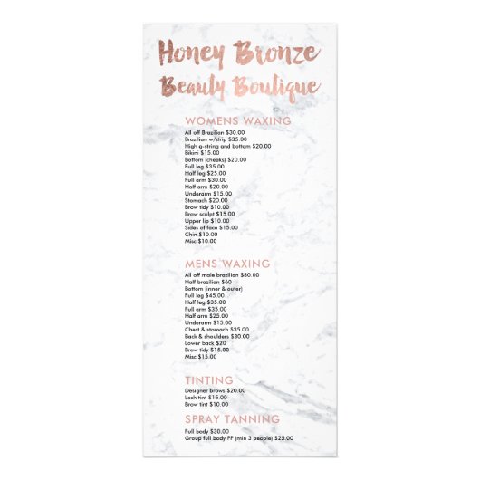 ロゴ美しい金ゴールドタイポグラフィ大理石価格表 ラックカード (正面)