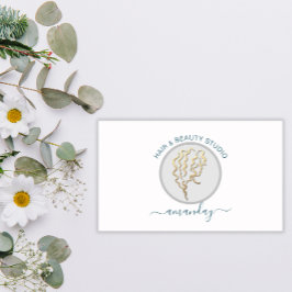 ロゴ美容師メイクアップアーティストブルーQRコードホワイト 名刺