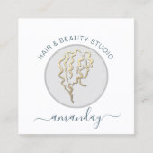 ロゴ美容師メイクアップアーティストブルーQRコード赤面 スクエア名刺 (正面)