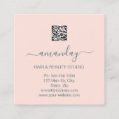 ロゴ美容師メイクアップアーティストブルーQRコード赤面 スクエア名刺 (裏面)