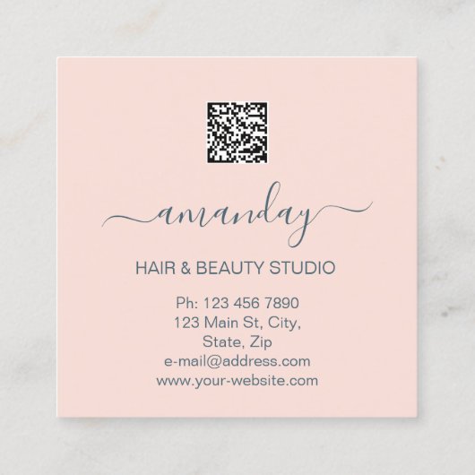 ロゴ美容師メイクアップアーティストブルーQRコード赤面 スクエア名刺 (裏面)