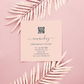 ロゴ美容師メイクアップアーティストブルーQRコード赤面 スクエア名刺