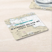 ロゴ航海の緯度経度マッキナック島 スクエアペーパーコースター (アングル)