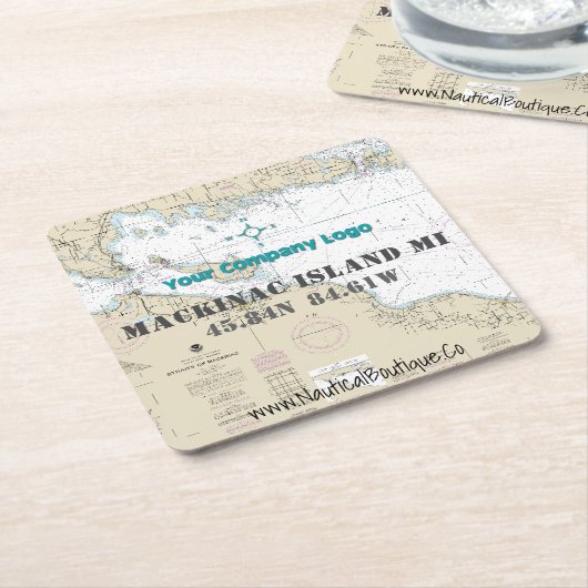 ロゴ航海の緯度経度マッキナック島 スクエアペーパーコースター (アングル)