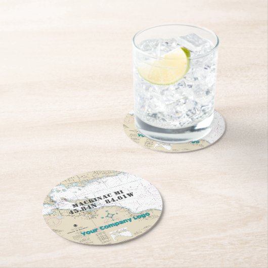 ロゴ航海の緯度経度マッキナック島 ラウンドペーパーコースター (インサイチュ)