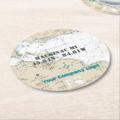 ロゴ航海の緯度経度マッキナック島 ラウンドペーパーコースター (アングル)