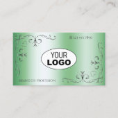 ロゴ華美付きシルバーコーナー発光グリーン 名刺 (正面)