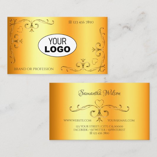 ロゴ華美付き輝くコーナー発光オレンジ 名刺 (正面/裏面)