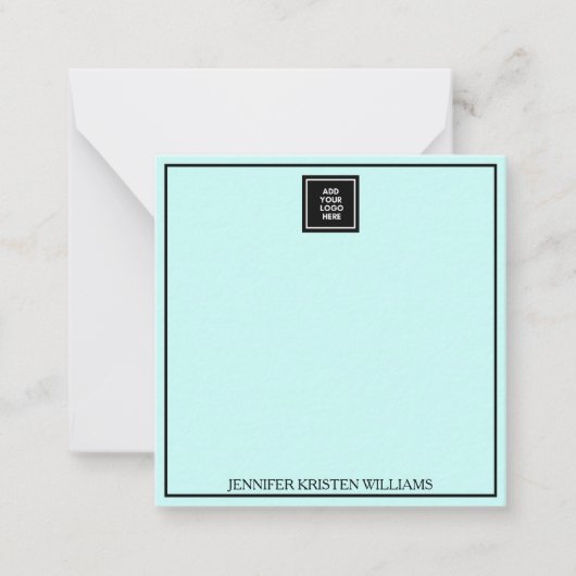 ロゴ薄縁どパーソナライズされた赤面青エレガント ノートカード (正面)