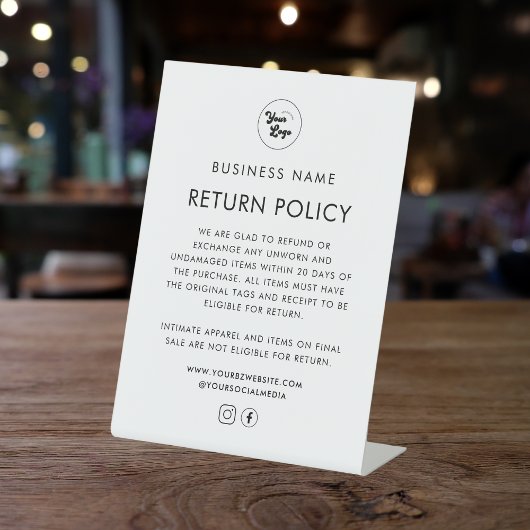 ロゴ衣料品小売店舗の返品ポリシーの追加 台座サイン