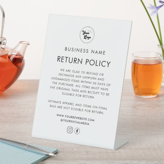 ロゴ衣料品小売店舗の返品ポリシーの追加 台座サイン (インサイチュ)