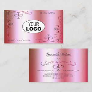 ロゴ装飾付き明るいピンクの緑のグラデーション 名刺