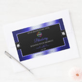 ロゴ製品ラベル付きグラマラスな黒シャイニーブルー 長方形シール (封筒)