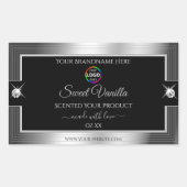 ロゴ製品ラベル付きデラックスブラックシャイニーシルバー 長方形シール (正面)