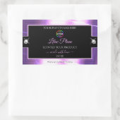 ロゴ製品ラベル付きデラックスブラックシャイニー薄紫 長方形シール (バッグ)