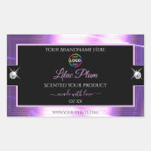 ロゴ製品ラベル付きデラックスブラックシャイニー薄紫 長方形シール (正面)
