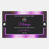 ロゴ製品ラベル付き上品な黒の光沢のある紫 長方形シール (正面)