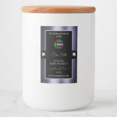 ロゴ製品ラベル付き豪華な黒の光沢のある青 フードラベル (正面)