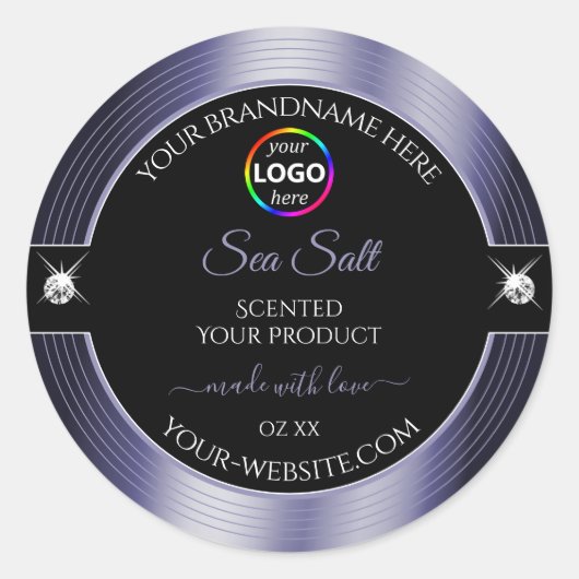 ロゴ製品ラベル付き豪華な黒の光沢のある青 ラウンドシール (正面)