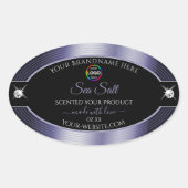ロゴ製品ラベル付き豪華な黒の光沢のある青 楕円形シール (正面)