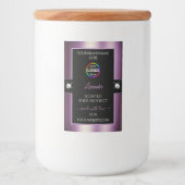 ロゴ製品ラベル付き豪華ブラックシャイニーパープル フードラベル (正面)