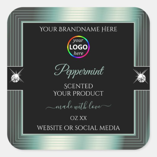 ロゴ製品ラベル付き高貴な黒の光沢のあるティール（緑がかった色） スクエアシール (正面)