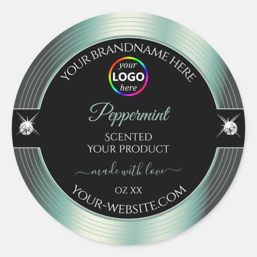 ロゴ製品ラベル付き高貴な黒の光沢のあるティール（緑がかった色） ラウンドシール (正面)