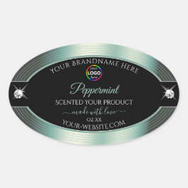 ロゴ製品ラベル付き高貴な黒の光沢のあるティール（緑がかった色） 楕円形シール