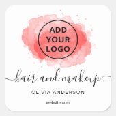 ロゴ赤いブラシストロークタイポグラフィヘアメイクアップ スクエアシール (正面)