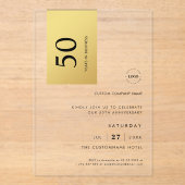 ロゴ金ゴールドカラーブロックビジネス記念日パーティー アクリル招待状 (正面)