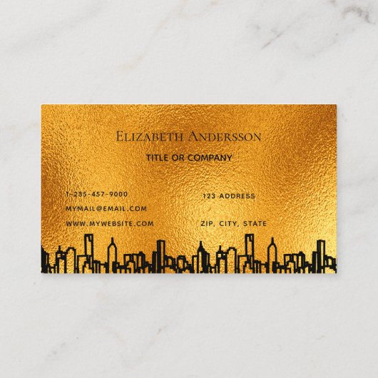 ロゴ金ゴールドシティskylineブラックビジネス実在エステート 名刺 (裏面)