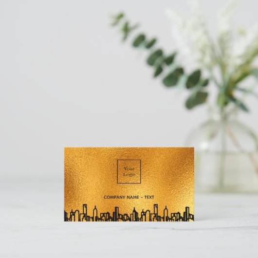 ロゴ金ゴールドシティskylineブラックビジネス実在エステート 名刺 (スタンド正面)
