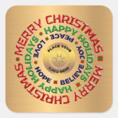 ロゴ金ゴールドビジネスメリークリスマスホリデーカスタム スクエアシール (正面)