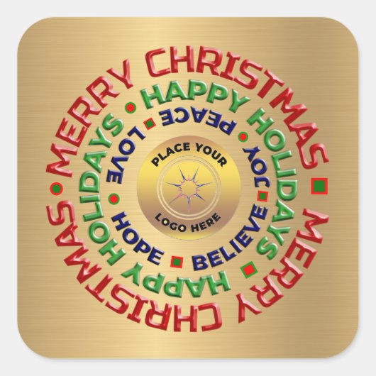 ロゴ金ゴールドビジネスメリークリスマスホリデーカスタム スクエアシール (正面)
