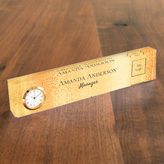 ロゴ金ゴールド箔メタリックグラーム営業所のタイトル デスクネームプレート (側面)