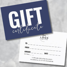 ロゴ青いビジネスのギフト証明書 名刺