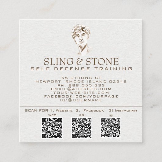 *~*ロゴ3 QR – 神話ギリシャ神AP45 DAVID スクエア名刺 (裏面)
