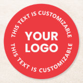 ロゴ/アップロードされた画像および循環文字 | レッド ラウンドペーパーコースター (正面)