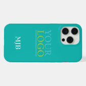 ロゴ/アート/写真、ホワイトモノグラム、ティール（緑がかった色） iPhoneケース (裏面横)