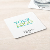 ロゴ/アート/写真、名前ブラックスクリプト、白 スクエアペーパーコースター (アングル)