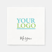 ロゴ/アート/写真、名前ブラックスクリプト、白 スタンダードカクテルナプキン (正面)