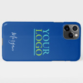 ロゴ/アート/写真、白いスクリプト名、深い青 iPhoneケース (裏面横)