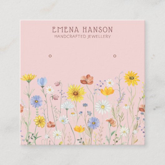 ロゴ、イヤリングワイルドフラワーピンクディスプレイの追加 スクエア名刺 (正面)