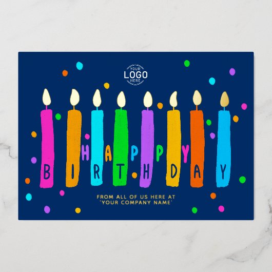 ロゴ キャンドル ネイビーブルー ビジネス 誕生日 ゴールド カード (正面)