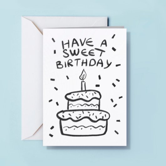 ロゴ シンプル 手描き ケーキ モノクロ 誕生日 カード